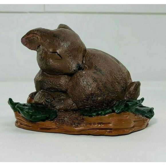 Vintage 1990 Pecan Resin Baby Deer Sleeping Hand Painted Brown - Picture 2 of 12